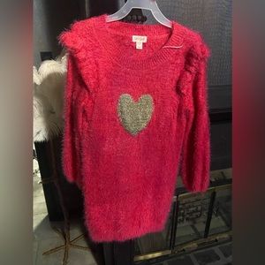 cat ans jack pink fuzzy dress with gold heart